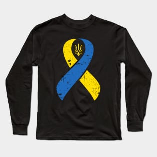 Ukraine Ribbon Ukrainian Pride Love and Unity Distressed Design Long Sleeve T-Shirt